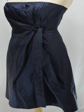 TALBOTS Navy Blue strapless pleat Doupioni Silk Cocktail Dress